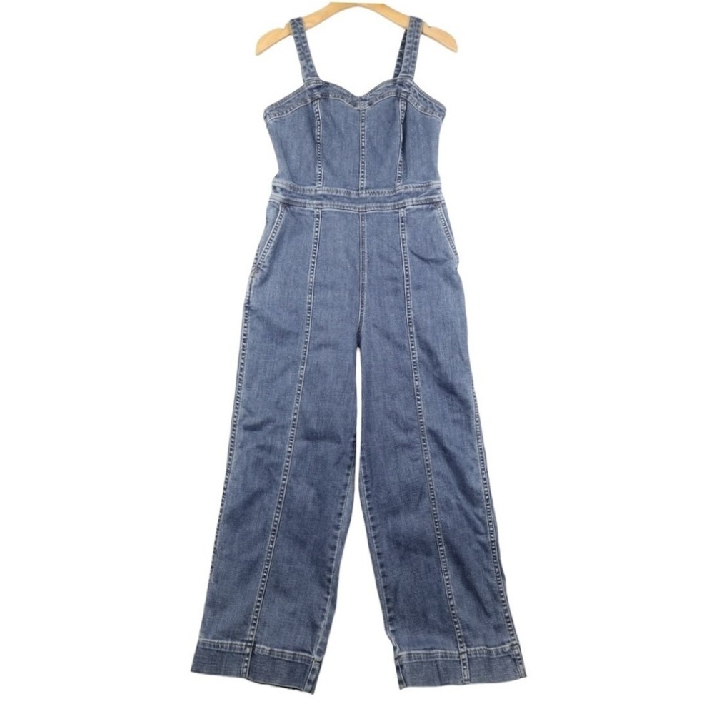 Madewell Denim Seamed Jumpsuit Womens 4 Blue Overalls Apron Wide Leg Chore